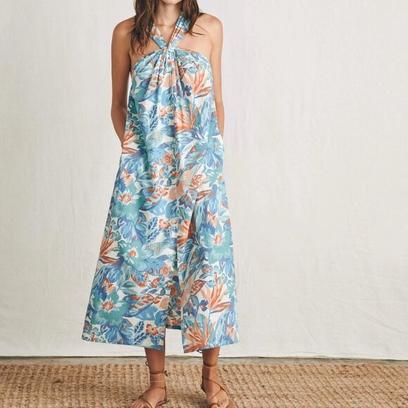 Faherty Maxi Dress Womens Bay Twist Paradise Blossom Floral Cotton Tropical Sz L - Picture 1 of 11